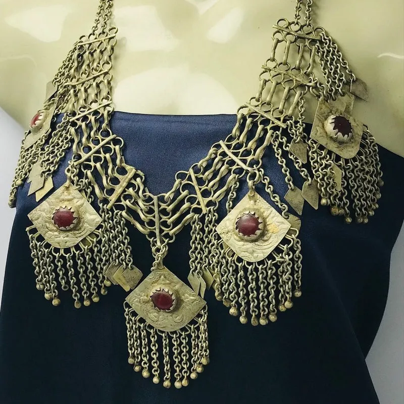 Antique Silver Kuchi Bib Necklace With Dangling Five Pendants