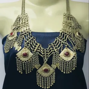Antique Silver Kuchi Bib Necklace With Dangling Five Pendants