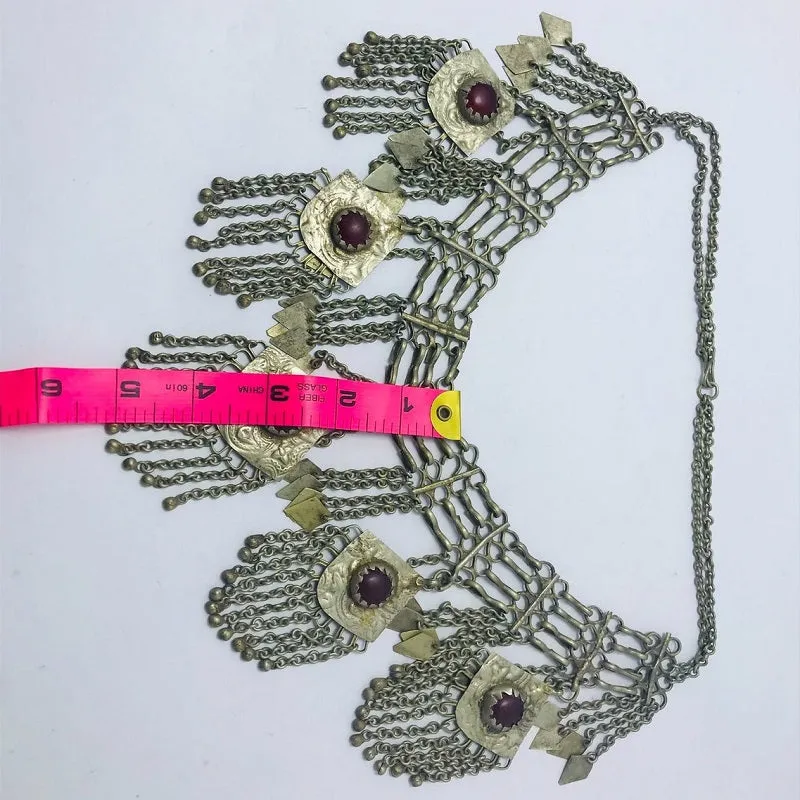 Antique Silver Kuchi Bib Necklace With Dangling Five Pendants