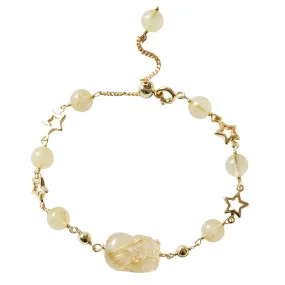 Attract Wealth with Golden Crystal Pixiu Bracelet for Girls - Unique Star Chain Design