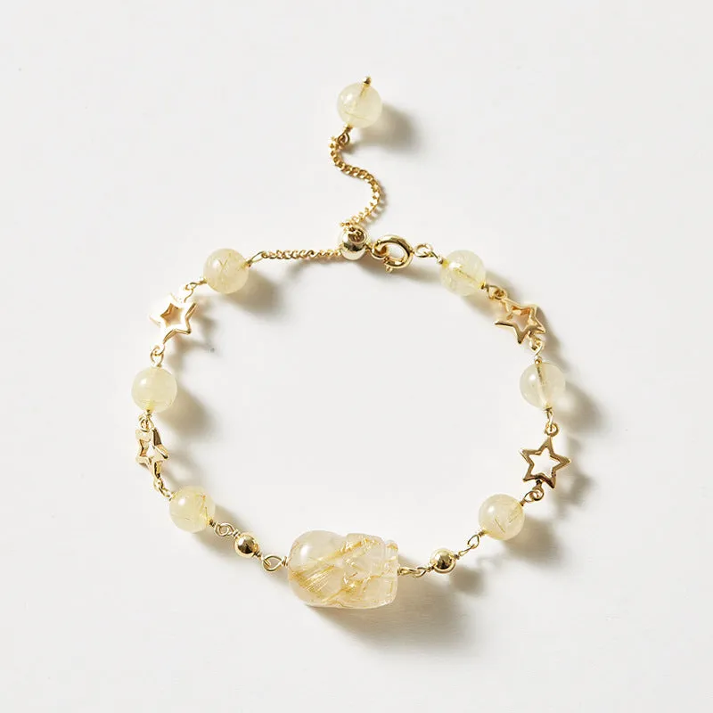 Attract Wealth with Golden Crystal Pixiu Bracelet for Girls - Unique Star Chain Design