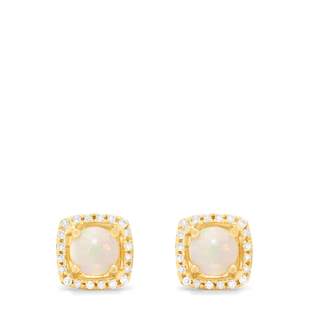 Aurora 14K Yellow Gold Opal and Diamond Stud Earrings, 0.92 TCW