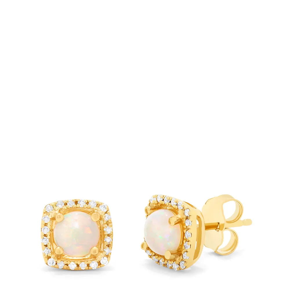 Aurora 14K Yellow Gold Opal and Diamond Stud Earrings, 0.92 TCW