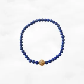 Auspicious Beaded Lapis Bracelet 4mm Gold