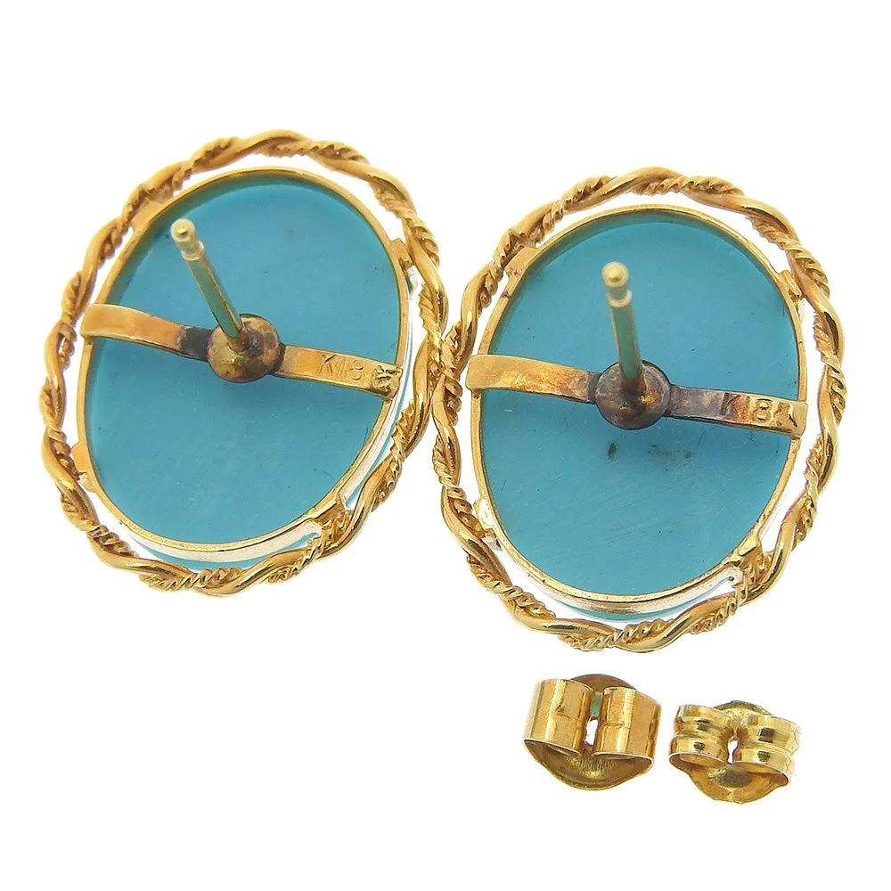 Authentic Natural Turquoise K18YG Yellow Gold Earrings