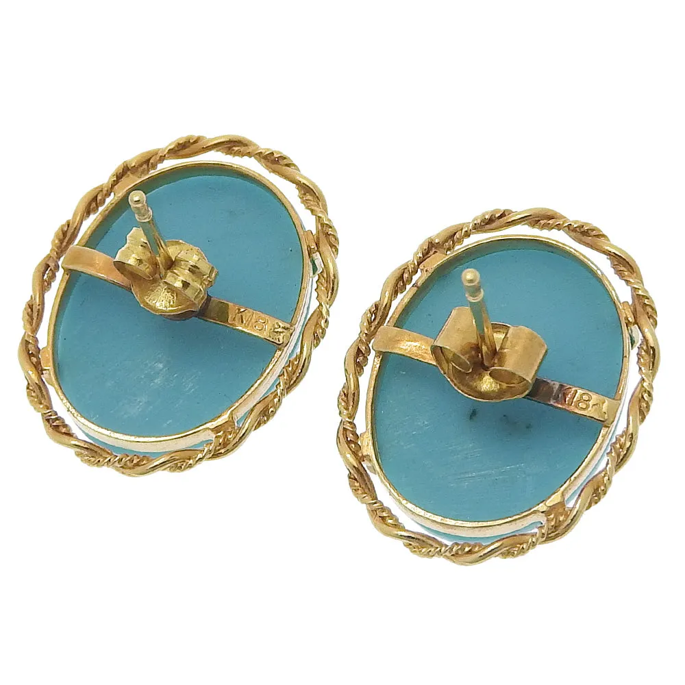 Authentic Natural Turquoise K18YG Yellow Gold Earrings