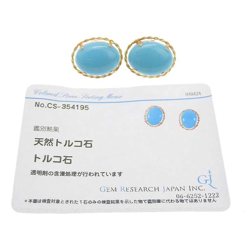 Authentic Natural Turquoise K18YG Yellow Gold Earrings