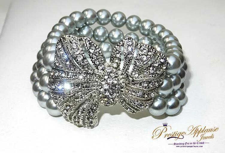 Beautiful Sterling Chrome Silver Pearl Three Layer New Trend Ladies Bracelet With Butterfly/Flower Jewellery Gift
