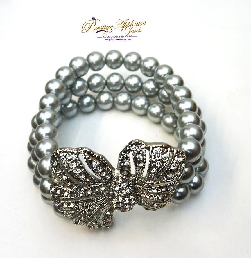 Beautiful Sterling Chrome Silver Pearl Three Layer New Trend Ladies Bracelet With Butterfly/Flower Jewellery Gift