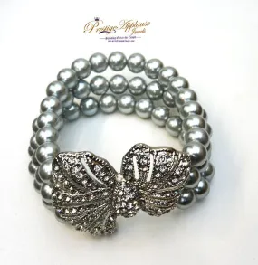 Beautiful Sterling Chrome Silver Pearl Three Layer New Trend Ladies Bracelet With Butterfly/Flower Jewellery Gift