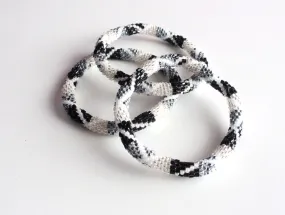 Black & White Hand Crocheted Roll On Beads Bracelet