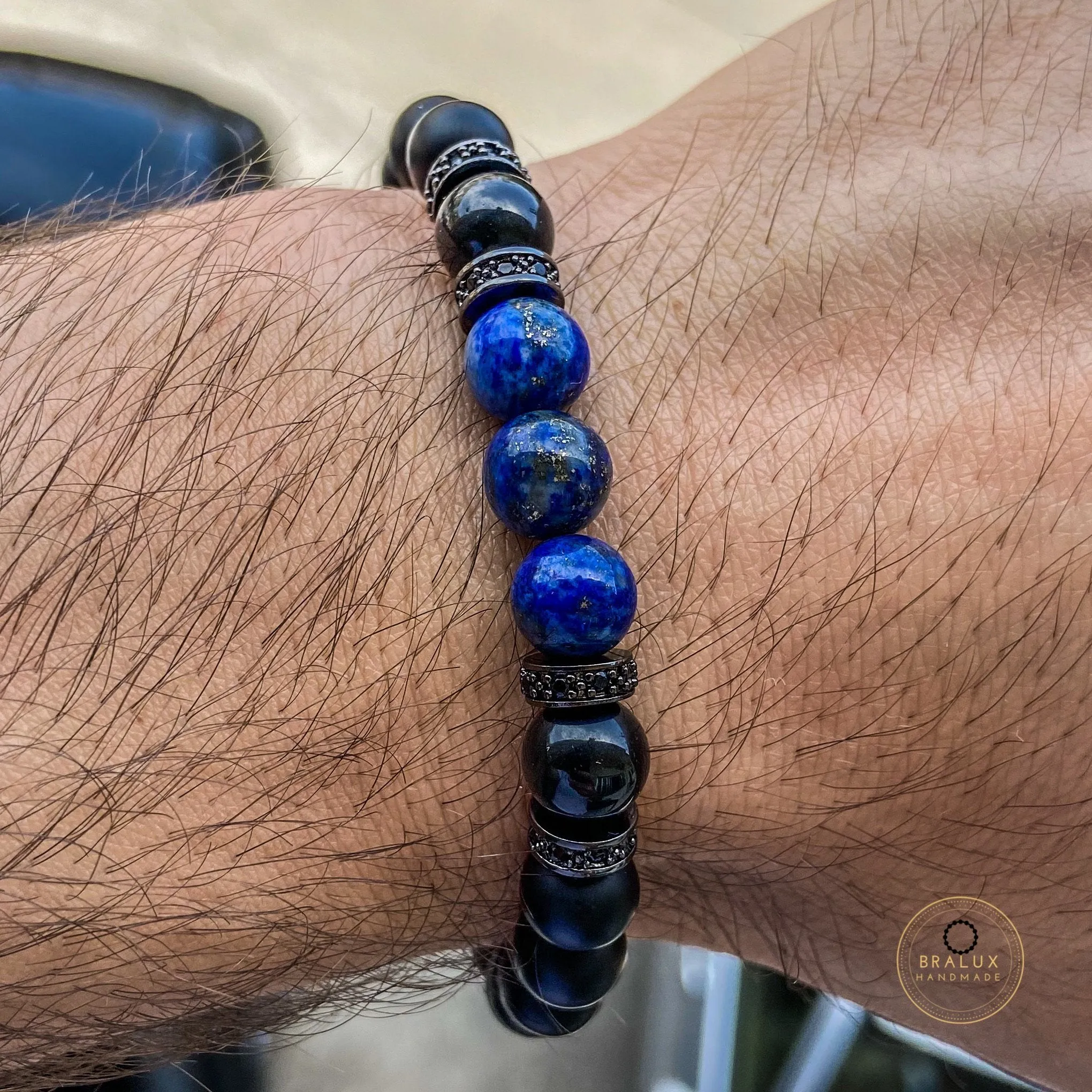 Black Onyx and Triple Lapis Lazuli Stones Bracelet