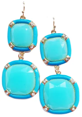 Blue & Turquoise Square Drop Earrings
