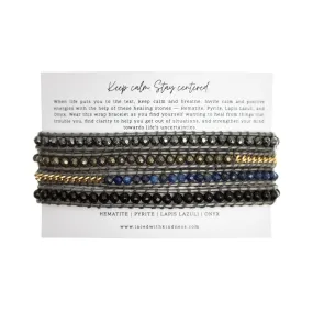 Bracelet Wrap - Hematite, Pyrite, Lapiz Lazuli, Onyx