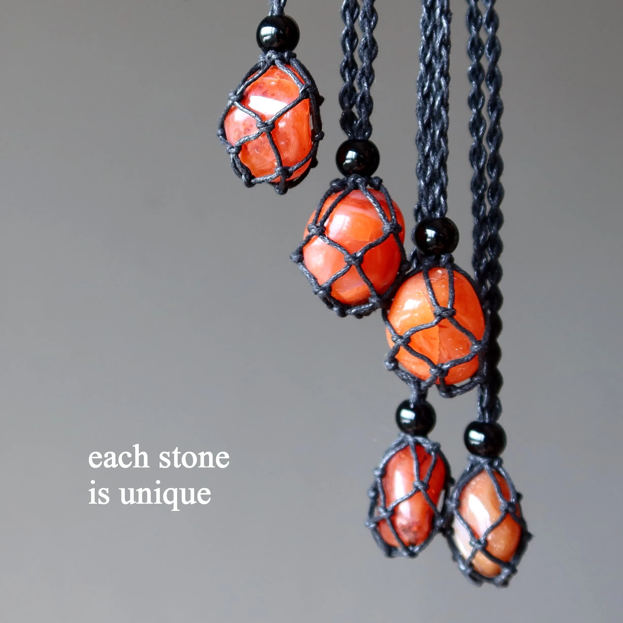 Carnelian Necklace Orange Hot Stuff Stone Macrame