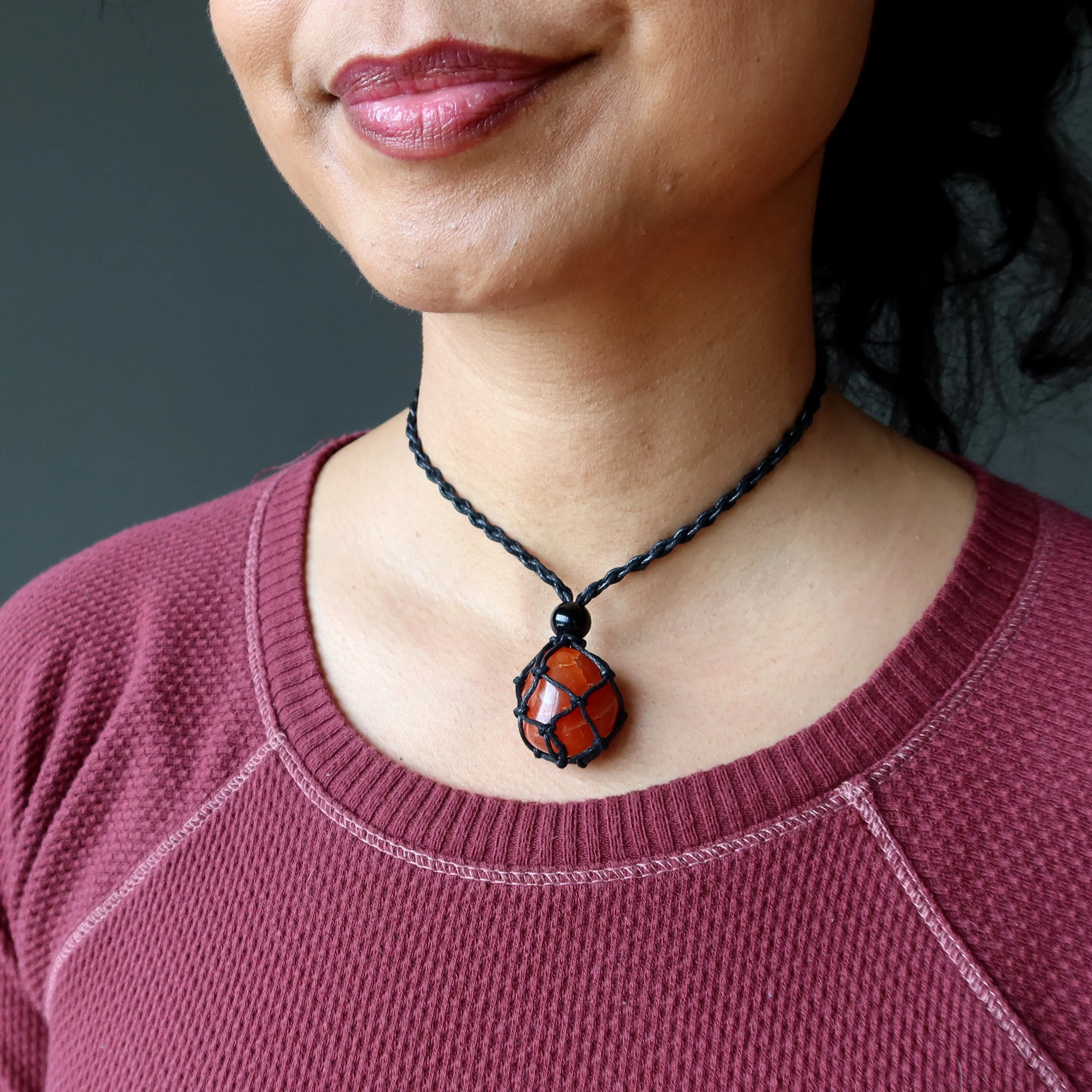 Carnelian Necklace Orange Hot Stuff Stone Macrame