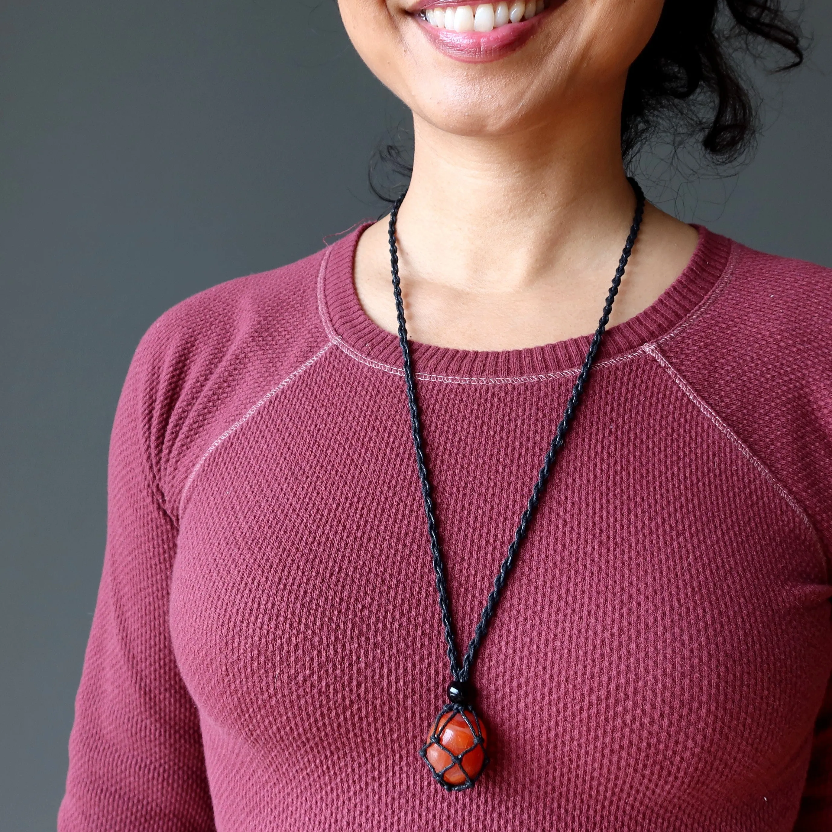 Carnelian Necklace Orange Hot Stuff Stone Macrame