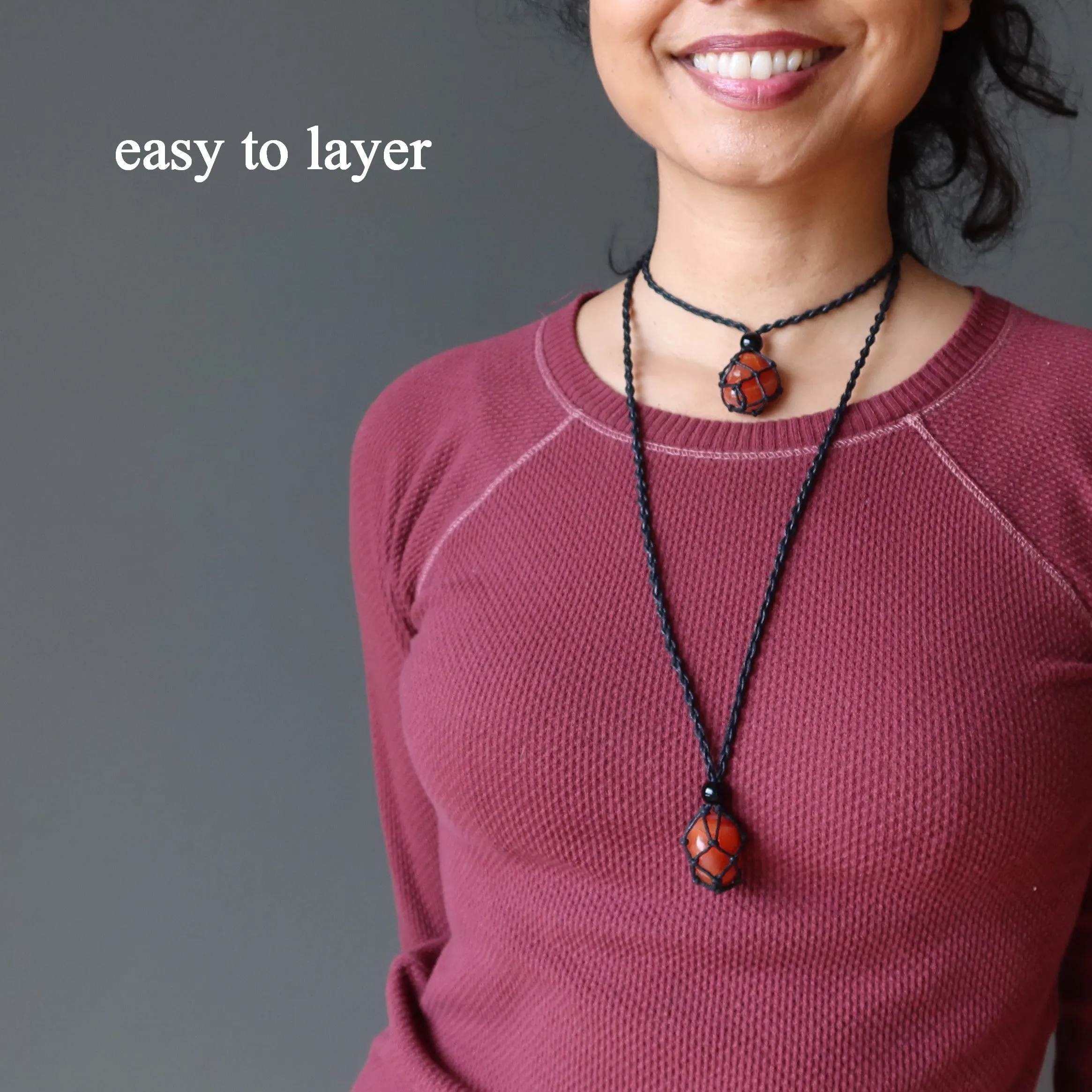 Carnelian Necklace Orange Hot Stuff Stone Macrame