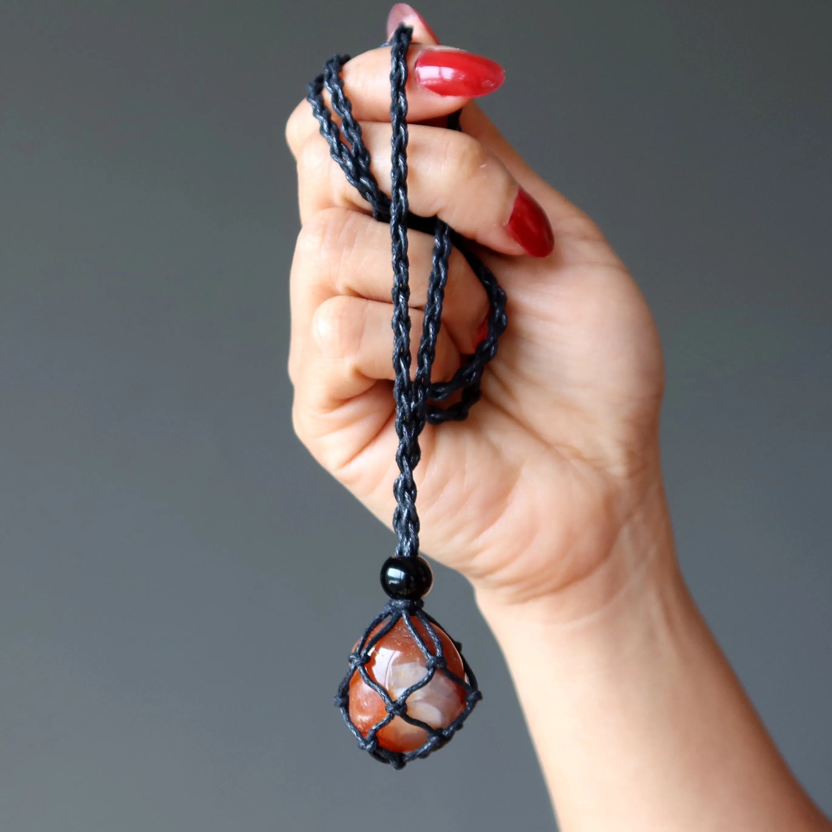 Carnelian Necklace Orange Hot Stuff Stone Macrame