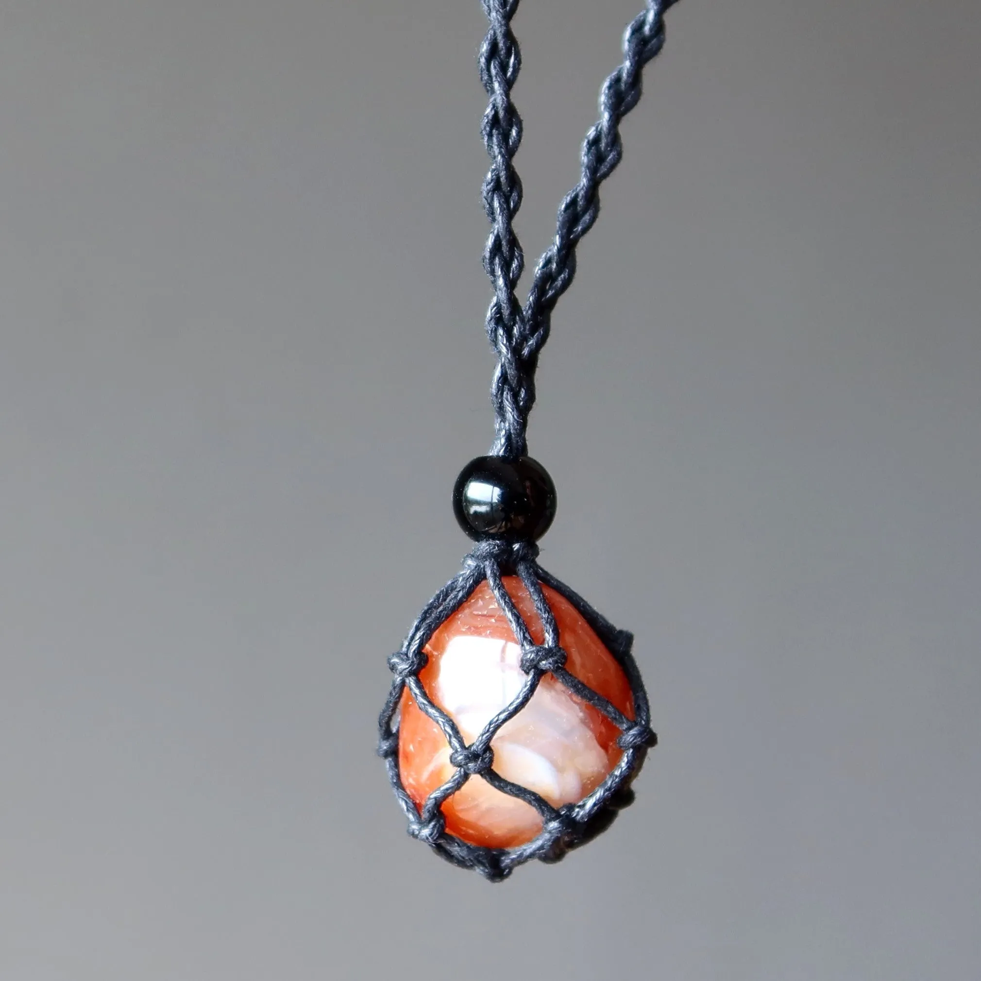 Carnelian Necklace Orange Hot Stuff Stone Macrame