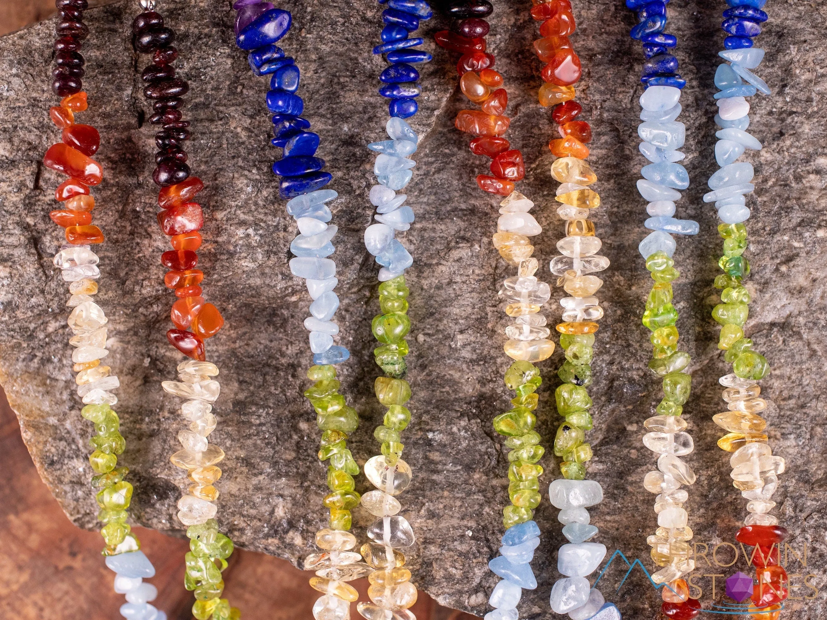 CHAKRA Crystal Necklace - Chip Beads - Long Crystal Necklace, Beaded Necklace, Handmade Jewelry,  E1969