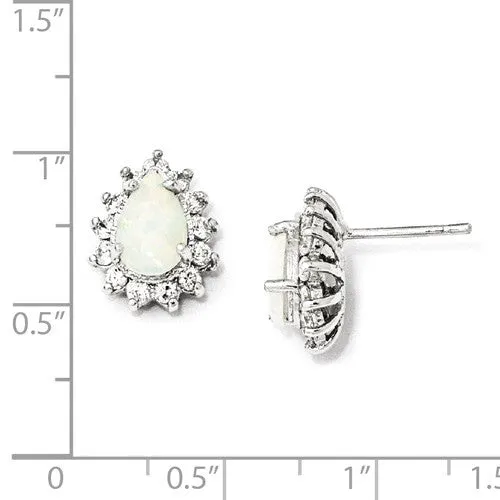 Cheryl M Sterling Silver CZ Pear Opal Halo Post Earrings