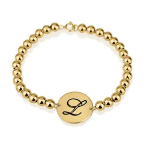 Circle Initial Bead Bracelet 24k Gold Plated