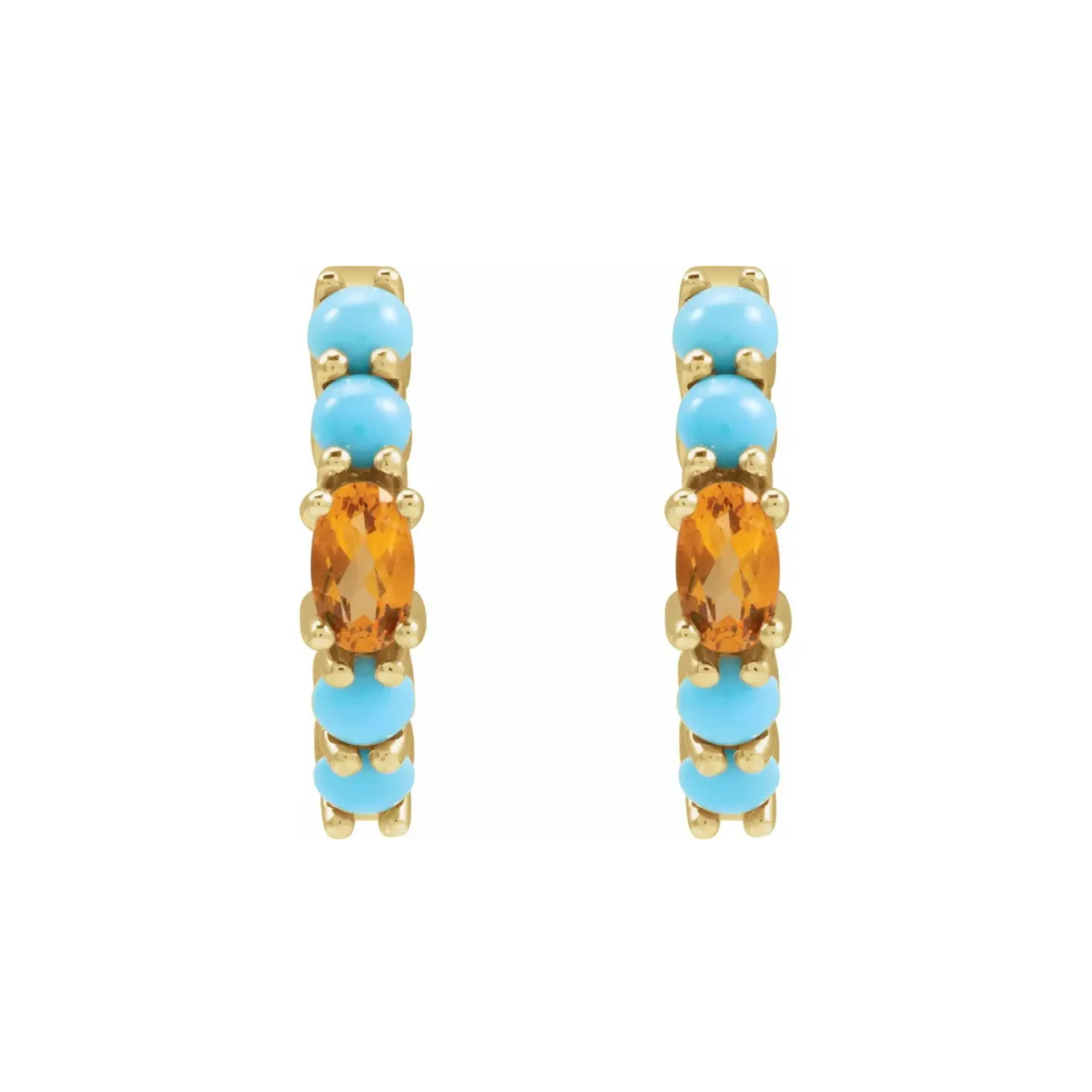 Citrine & Turquoise Gold Hoop Earrings
