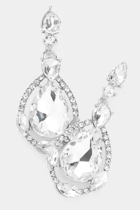 Crystal Rhinestone Teardrop Earrings - White Opal, Clear, Hematite, Montana Blue