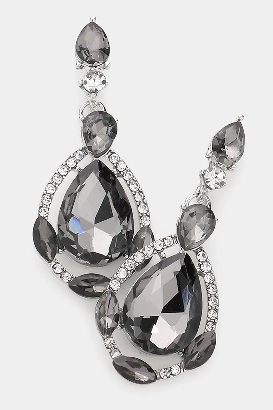 Crystal Rhinestone Teardrop Earrings - White Opal, Clear, Hematite, Montana Blue