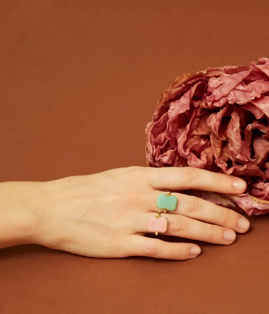 Deco Sandwich Ring in Yellow Gold with Lapis Lazuli and Chrysoprase