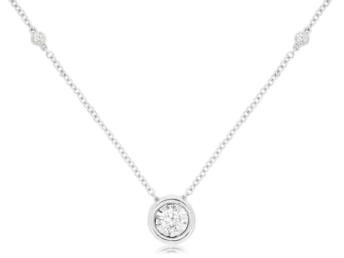 Diamond Bezel Set White Gold Necklace
