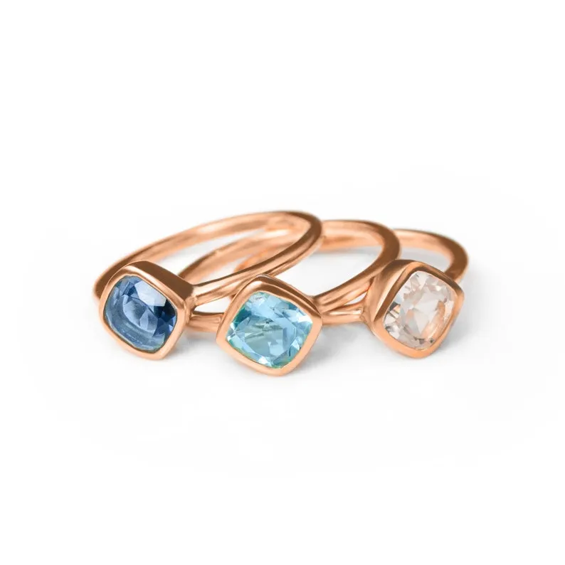Diamond Shape Blue Topaz Stacking Ring • December Birthstone