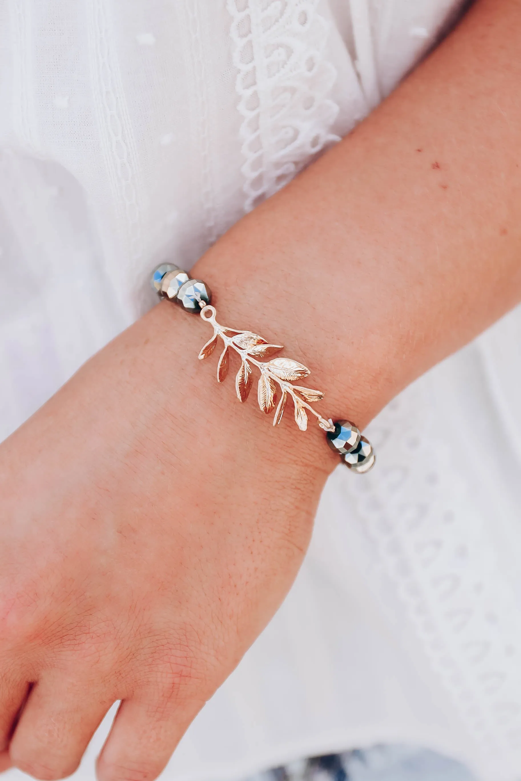 Eden Leaf Beaded Bracelet - Green
