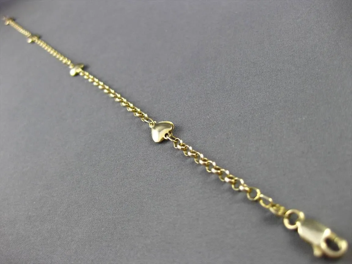 ESTATE LONG 14KT YELLOW GOLD 3D HEART BY THE YARD ANKLE BRACELET #23361