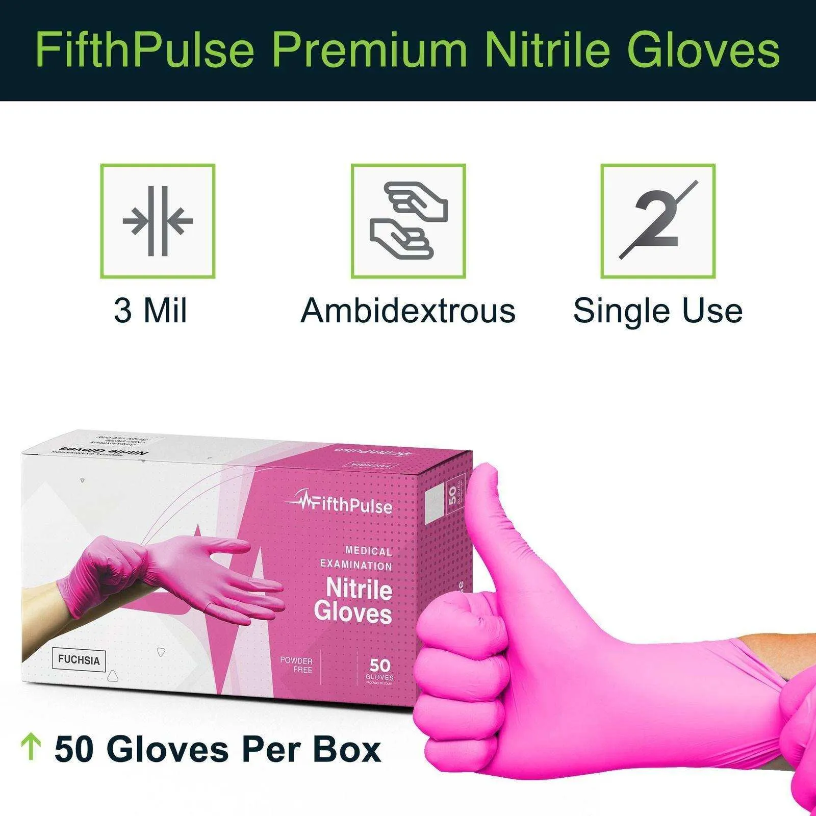 FifthPulse Hot Pink Disposable Nitrile Gloves