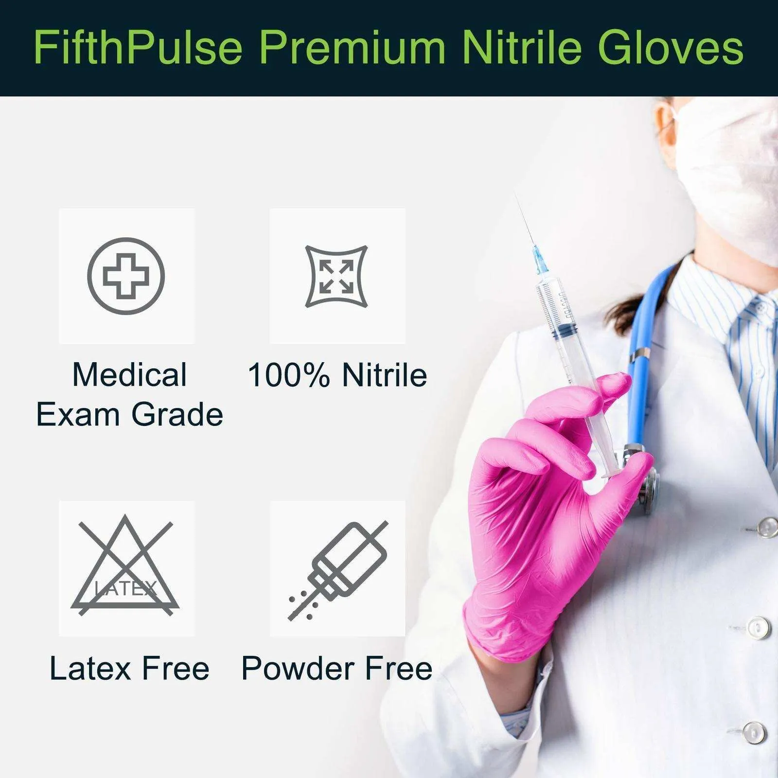 FifthPulse Hot Pink Disposable Nitrile Gloves