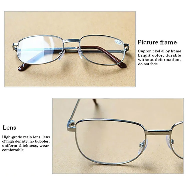 Full Metal Frame Resin Lenses Presbyopic Glasses Reading Glasses  2.50D(Silver)
