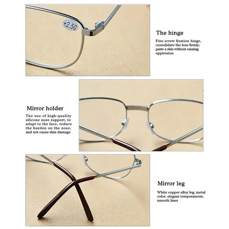 Full Metal Frame Resin Lenses Presbyopic Glasses Reading Glasses  2.50D(Silver)