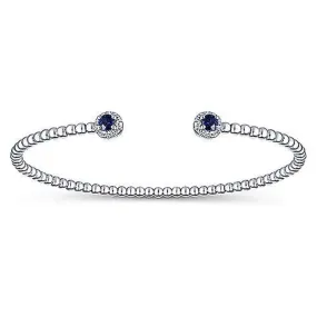Gabriel & Co. "Bujukan" Collection .10-.15TW Diamond and .23-.30CT Sapphire Beaded Bangle Bracelet in 14K White Gold