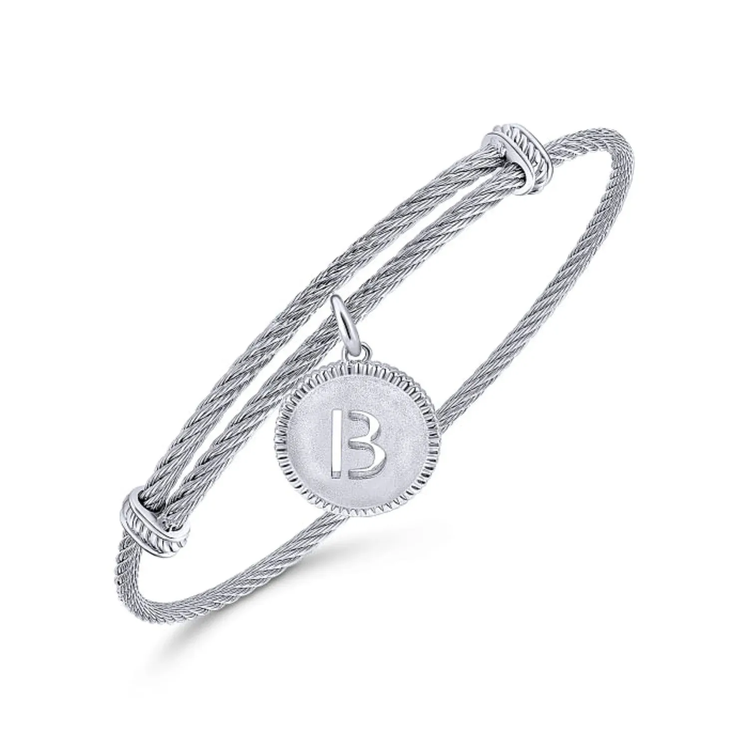 Gabriel & Co. Stainless Steel & Silver Initial Bangle Cable Bracelet