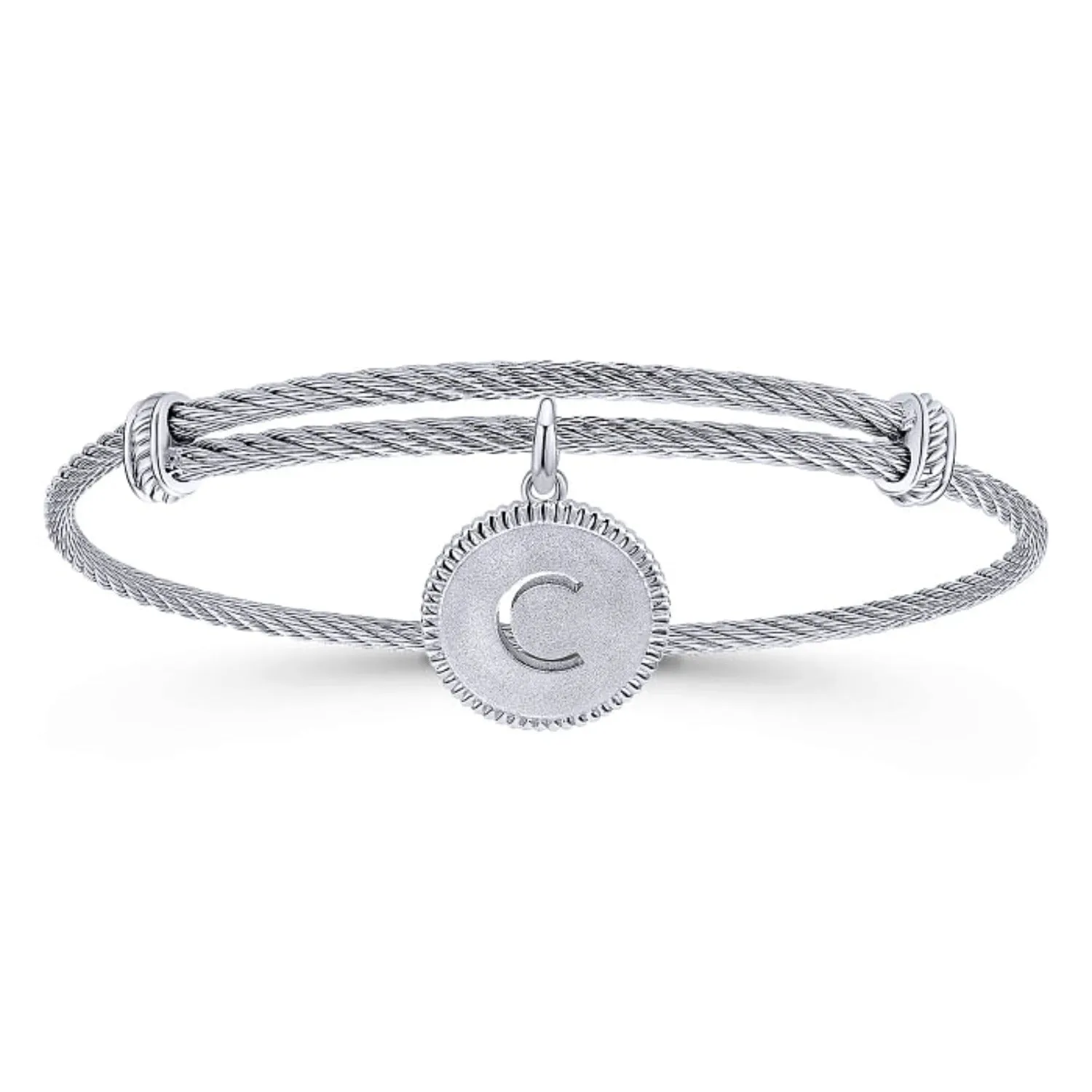 Gabriel & Co. Stainless Steel & Silver Initial Bangle Cable Bracelet