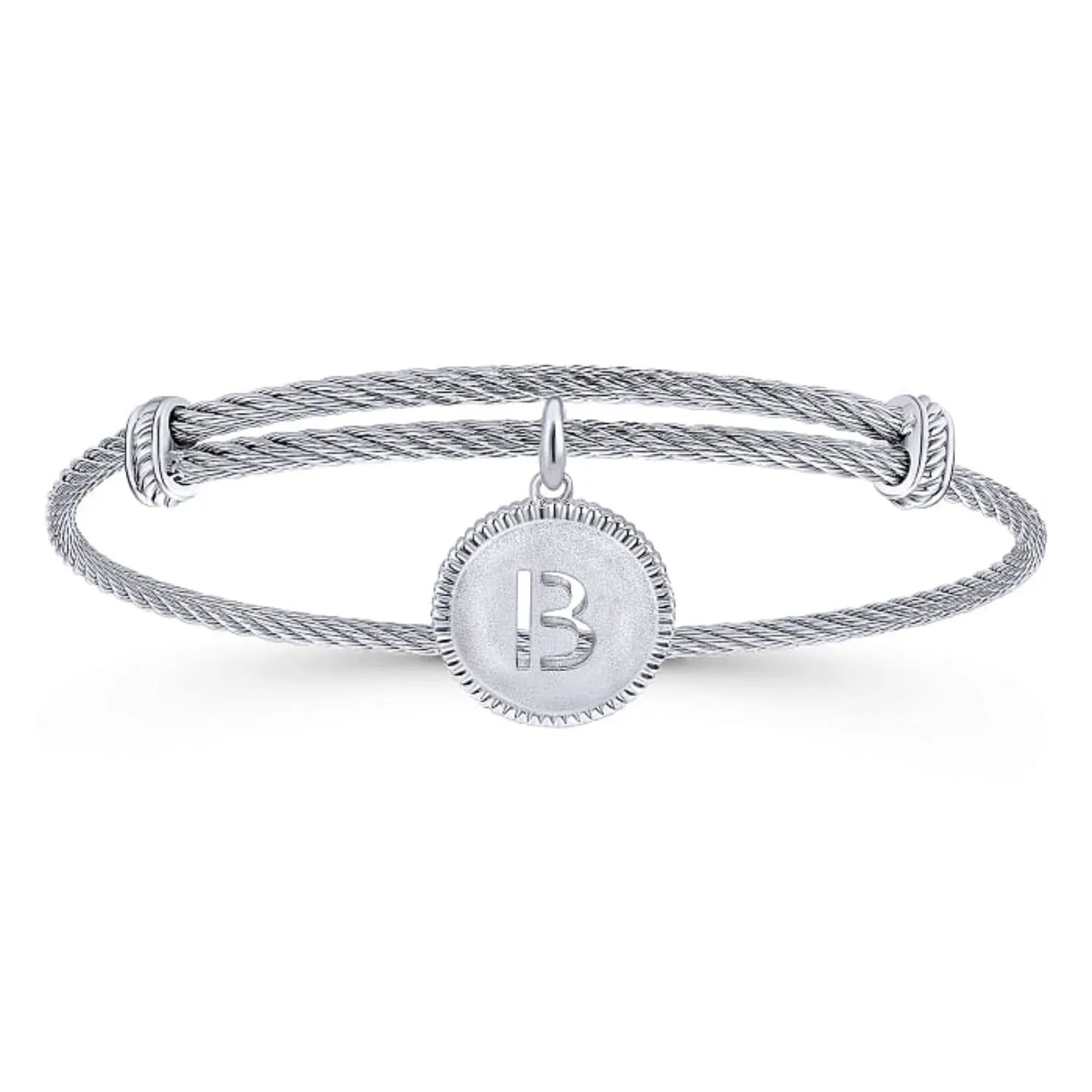 Gabriel & Co. Stainless Steel & Silver Initial Bangle Cable Bracelet