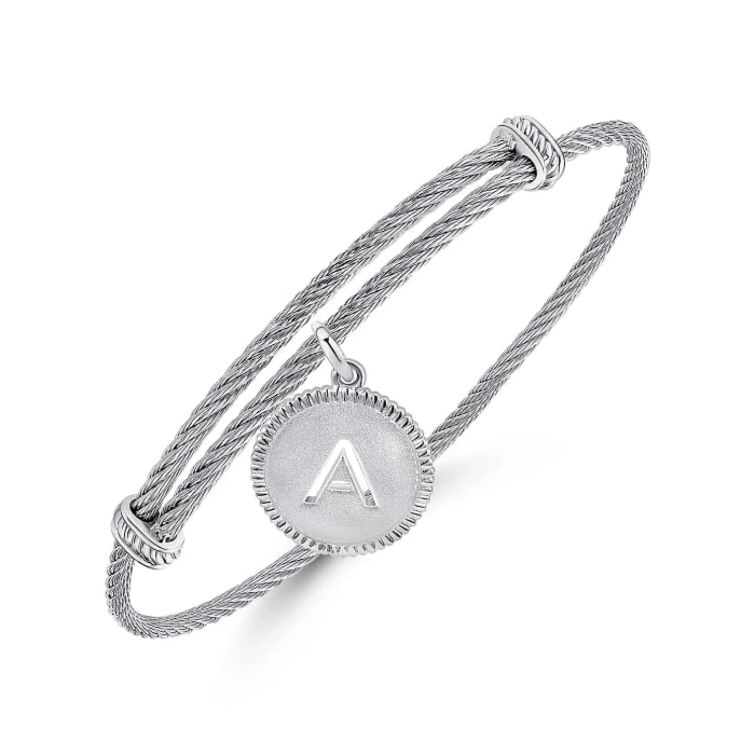 Gabriel & Co. Stainless Steel & Silver Initial Bangle Cable Bracelet