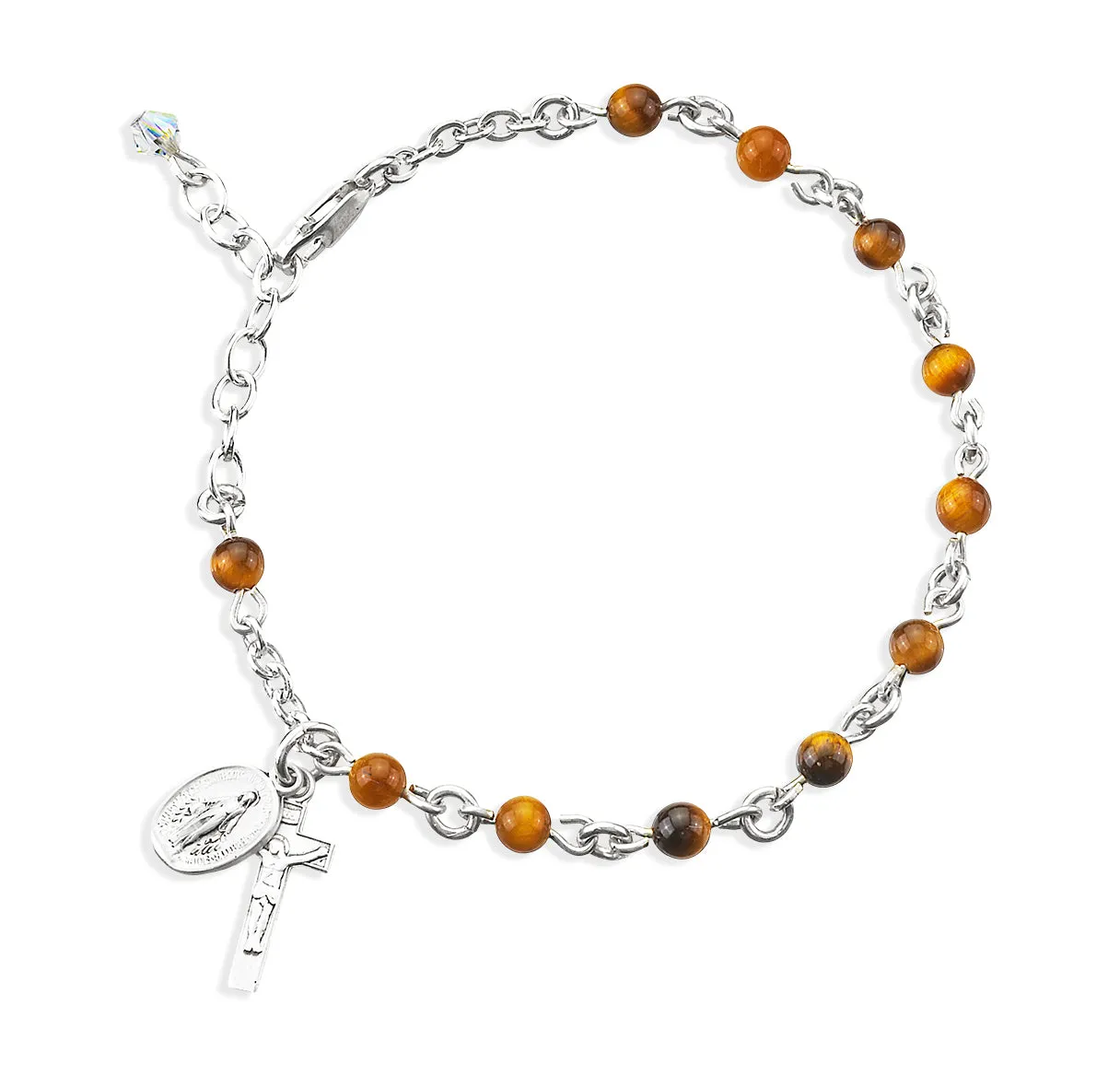 Genuine Round Tiger Eye Sterling Silver Rosary Bracelet - B7400TG