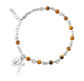 Genuine Round Tiger Eye Sterling Silver Rosary Bracelet - B7400TG