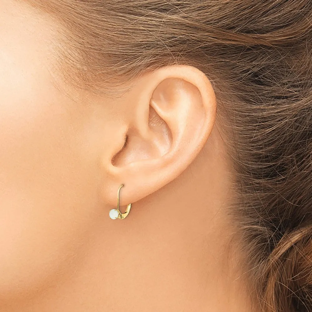 Gold 4mm Round October/Opal Leverback Earrings Model-XBE82
