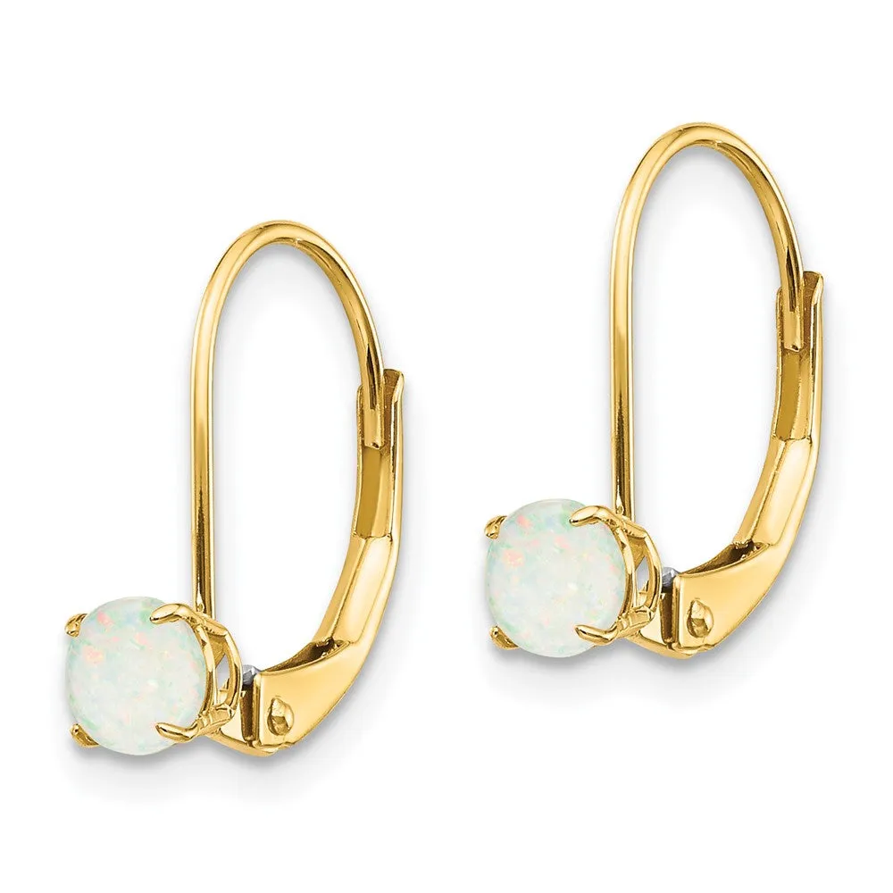 Gold 4mm Round October/Opal Leverback Earrings Model-XBE82