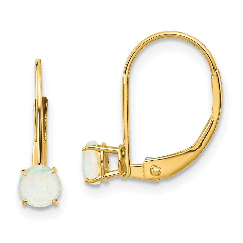 Gold 4mm Round October/Opal Leverback Earrings Model-XBE82