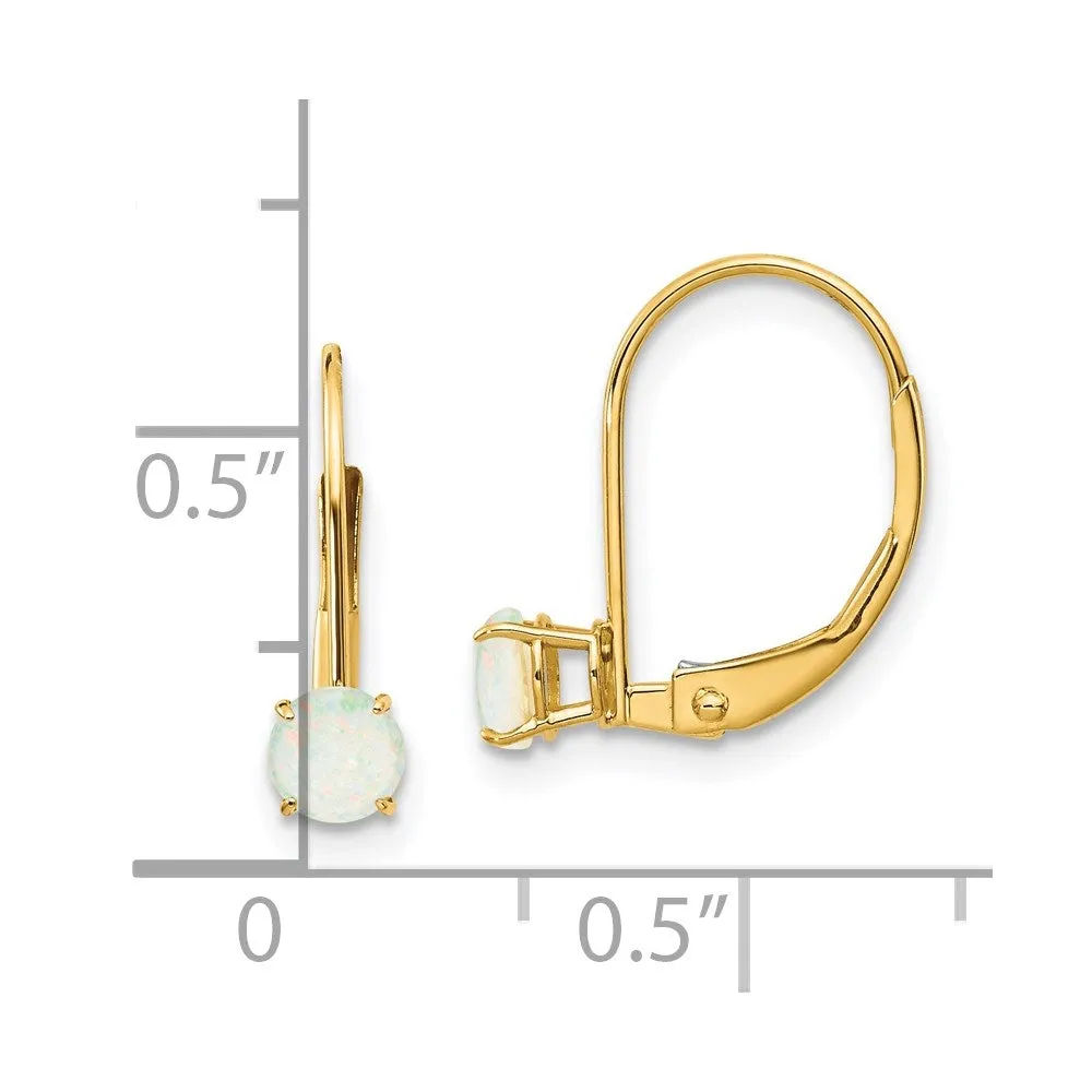 Gold 4mm Round October/Opal Leverback Earrings Model-XBE82